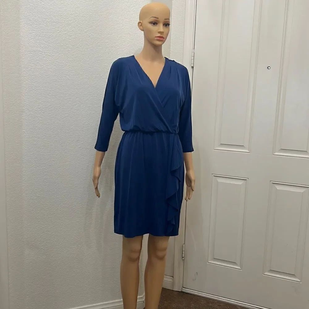 Black House White Market Navy Blue Mini Side Ruffle Elastic Waist 3/4 Sleeve